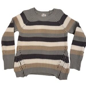 Pink Republic Sweater Striped Knit Women's Large Pullover Side Zippers Acrylic